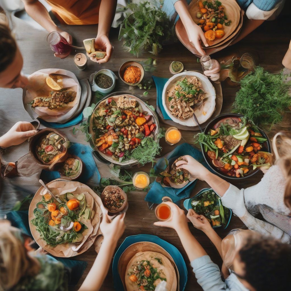 Friends enjoying a plant-based meal together