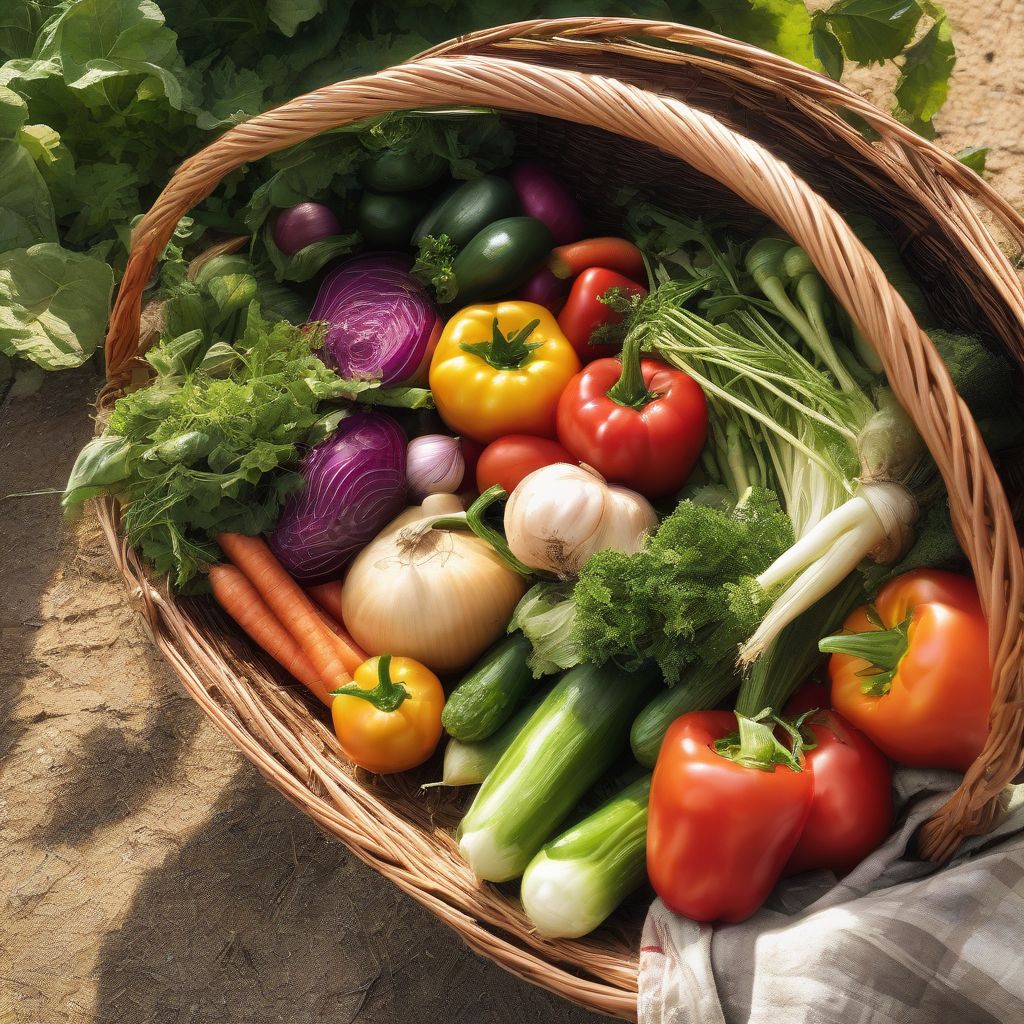 Freshly Harvested Vegetables in a Wicker Basket