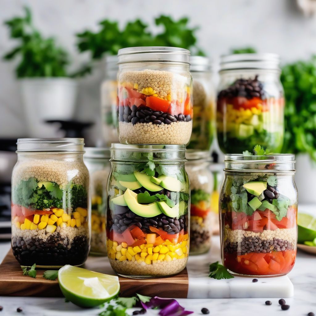 Mason Jar Salads with Quinoa, Black Beans, Corn, and Avocado