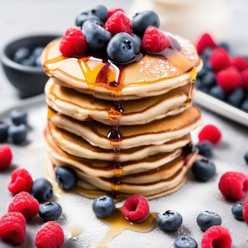 Vegan Pancakes with Berries and Maple Syrup